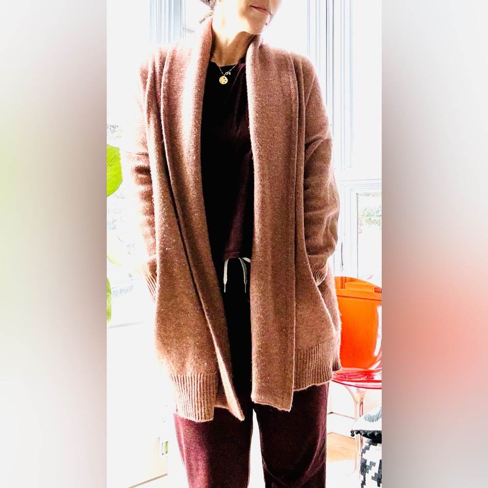 360 CASHMERE Cindi Cardigan. Cozy, Pink/Vicuna Cashmere: Sm